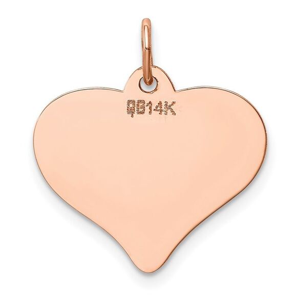 14k Rose Gold Heart Disc Charm or Pendant, 18mm